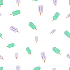 Seamless juicy fruit ice cream pattern with sweets. Isolated on a white background