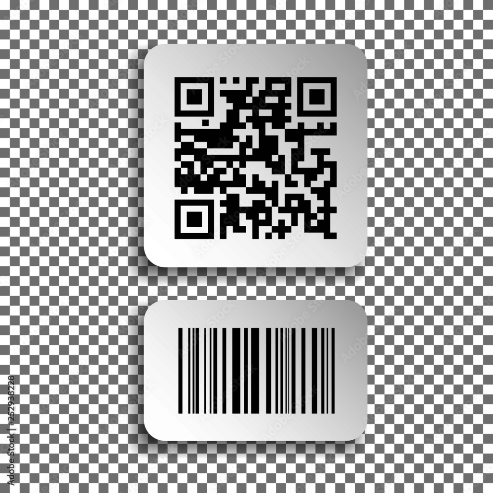 Poster set of realistic barcode and qr code black icon. barcode label set sticker. vector illustration isol