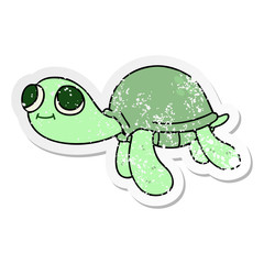 distressed sticker of a quirky hand drawn cartoon turtle