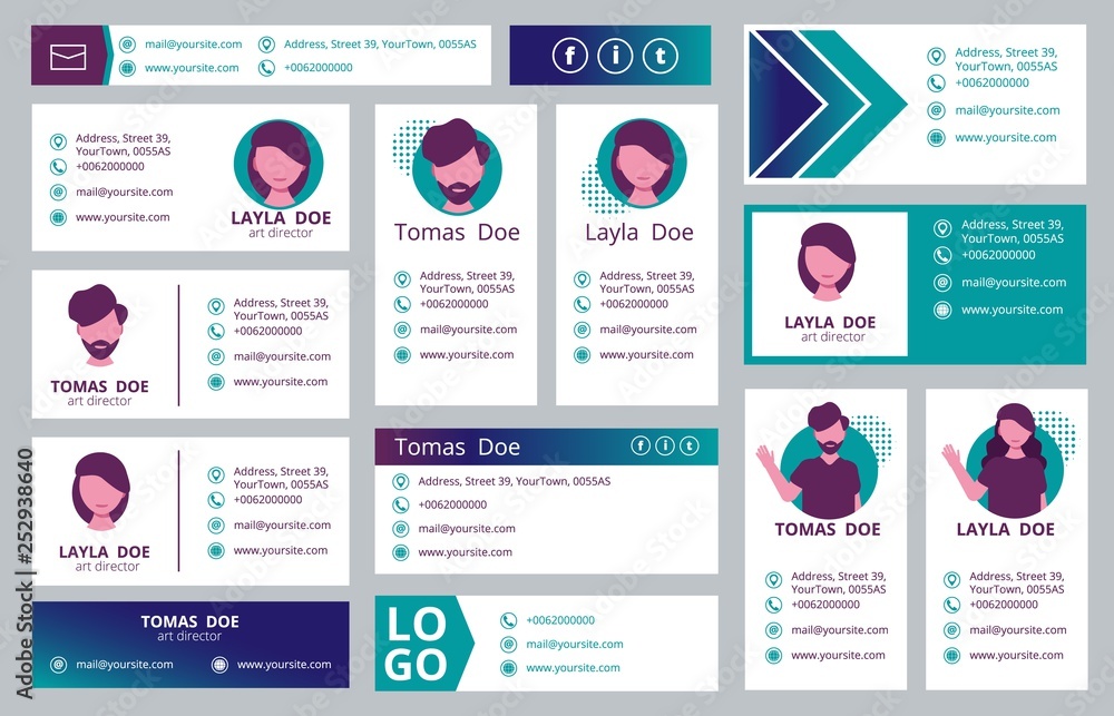 Poster email signature. business template of ui signature with logo avatar and place for text vector pictur