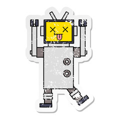 distressed sticker of a cute cartoon robot