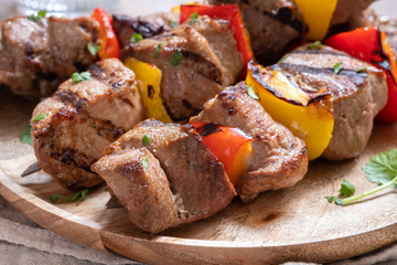 Grilled shish kebab or shashlik with pepper vegetable on a stick