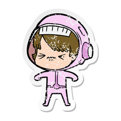 distressed sticker of a angry cartoon space girl
