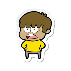 sticker of a worried cartoon boy