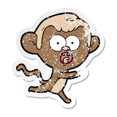 distressed sticker of a cartoon shocked monkey
