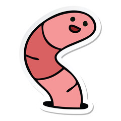 sticker of a quirky hand drawn cartoon worm