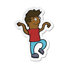 sticker of a cartoon happy man doing funny dance