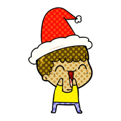 comic book style illustration of a happy man wearing santa hat