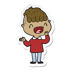 sticker of a cartoon happy boy laughing