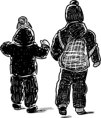 Little kids go for a walk