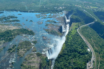 Victoria falls and Zambezi River from the air, Zimbabwe