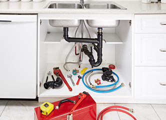 Plumber tools, kitchen sink