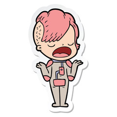 sticker of a cartoon cool hipster girl in space suit