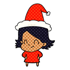 comic book style illustration of a friendly girl wearing santa hat
