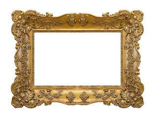 Golden frame for paintings, mirrors or photo isolated on white background