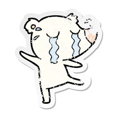 distressed sticker of a cartoon crying polar bear