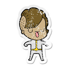 distressed sticker of a cute cartoon girl with hipster haircut