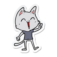 sticker of a happy cartoon cat meowing