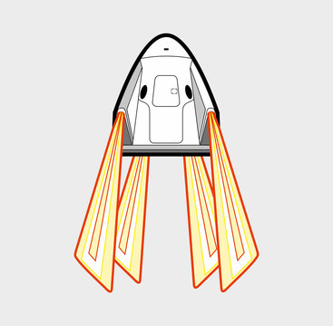 Space craft, rocket launch 2019. Vector isolated spaceship. Futuristic art, rocket launching vector retro style illustration. Cartoon for web, postcard, poster, clothing print. 