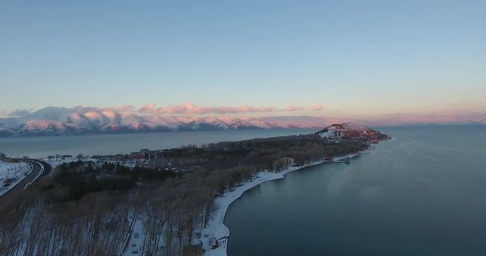 View of mountains and lake Sevan in Armenia