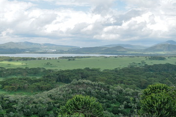 Lake Naivasha and Mount Longonot seen from Crater Lake, Naivasha, Rift Valley