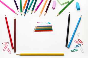 color pencils on white background