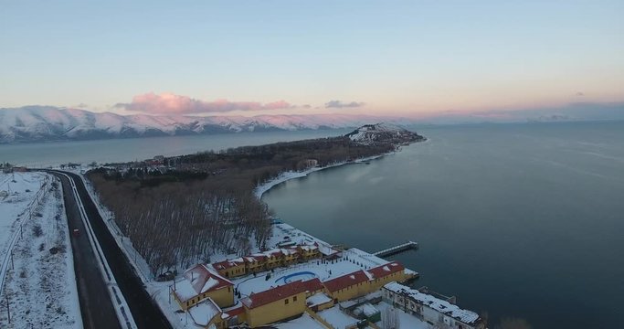 View of mountains and lake Sevan in Armenia