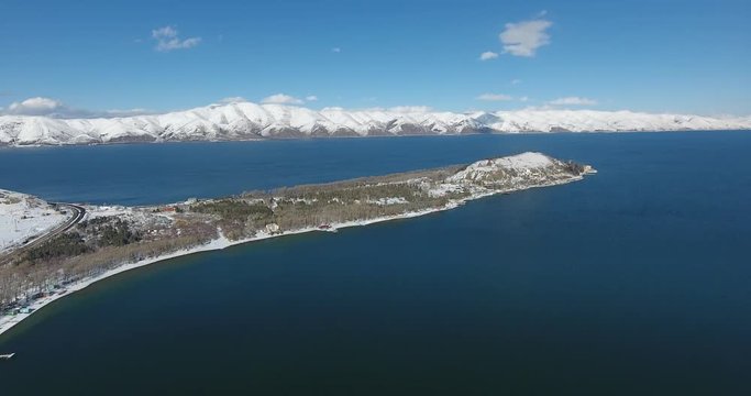 View of mountains and lake Sevan in Armenia