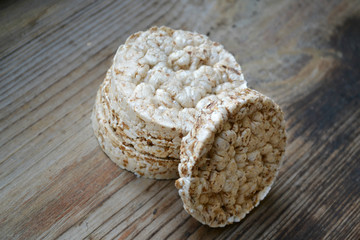 Round rice cakes on wooden table