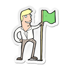 sticker of a cartoon man planting flag