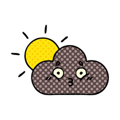 comic book style cartoon storm cloud and sun