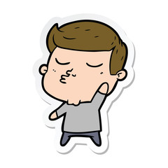 sticker of a cartoon model guy pouting
