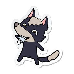sticker of a cartoon hungry wolf