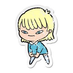 distressed sticker of a cartoon woman