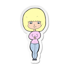 sticker of a cartoon shy woman