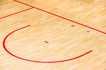 wooden floor volleyball, futsal, basketball, badminton court with light effect Wooden floor of sports hall with marking lines line on wooden floor indoor, gym court