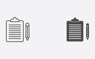 Clipboard outline and filled vector icon sign symbol