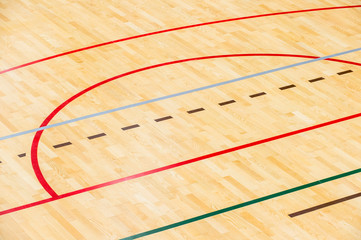 wooden floor badminton, futsal, handball, volleyball, football, soccer court. Wooden floor of...