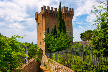Perugia, Italy - Stone tower and keep of St. Angelo Gate - Cassero di Porta Sant’Angelo - at the...