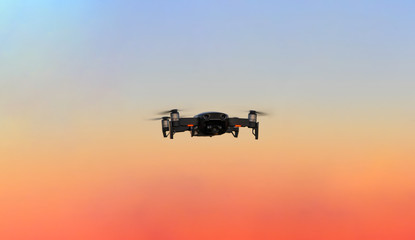 Drone on epic sunset sky
