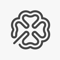 Four Leaf Clover Symbol. Luck Patrick's Day Illustration Icon in Flat Line Handwrite Style. Fortune Superstition. Vector Sign.