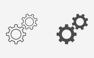 Gears outline and filled vector icon sign symbol