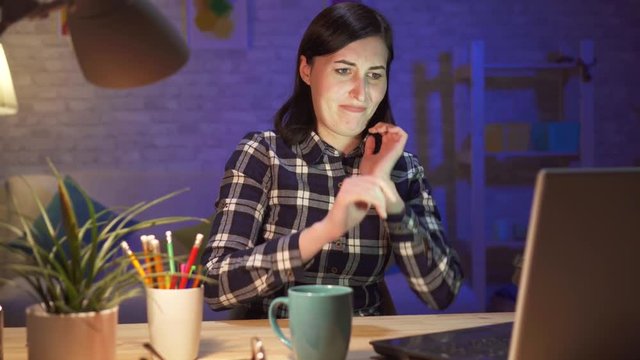 Young woman saw unpleasant and nasty content on a laptop