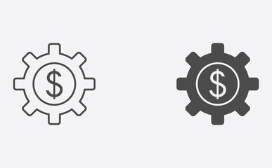 Money with gear outline and filled vector icon sign symbol