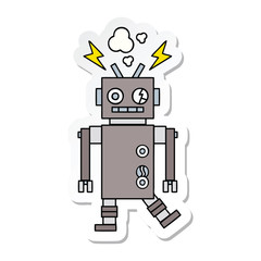sticker of a cute cartoon malfunctioning robot