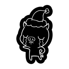 cartoon icon of a pig crying wearing santa hat