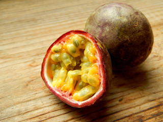 Passionfruit on a wooden table