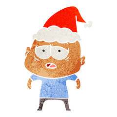 retro cartoon of a tired bald man wearing santa hat