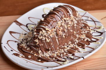 chocolate waffles Delicious sweet bubble table coctail 