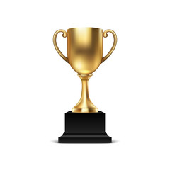 Realistic Vector 3d Blank Golden Champion Cup Icon Closeup Isolated on White Background. Design Template of Championship Trophy. Sport Tournament Award, Gold Winner Cup and Victory Concept